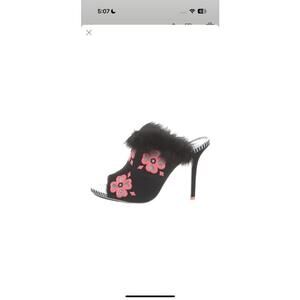 Sophia Webster Fur Trimmed Floral Slide Heel